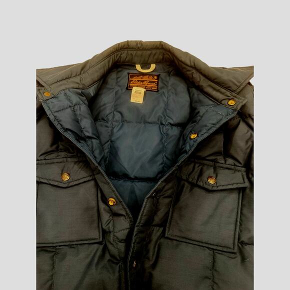 Vtg Eddie Bauer Goose Down Jacket Coat Snaps Puffer Snaps Chambray Blue Shacket - Picture 12 of 14